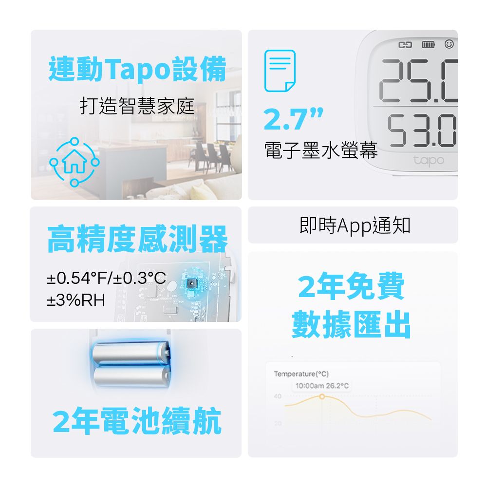 TP-Link  Tapo T315 智慧溫濕度感測器 (智慧家庭/電子墨水螢幕/智慧連動/簡易安裝/Tapo APP)