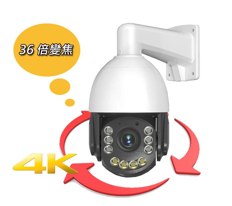 iSecure 英廣連 _4K 超高清網路高速球 (俗稱 PTZ), 主要賣點: 36 倍電動變焦 + 360 左右旋轉 + 90上下擺動, 其他特點: 4K 超高清畫質_智慧雙光源_錄影兼錄音_ 雙向可對講_監控範圍廣 (5~300 米)