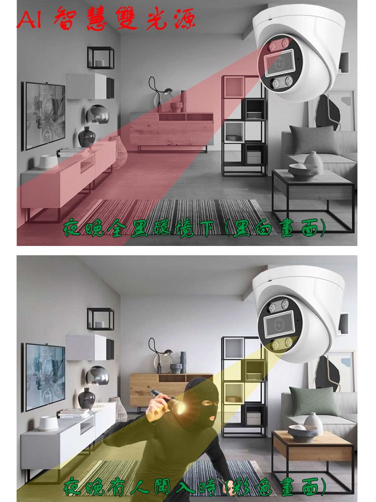 iSecure 英廣連 _四路 "智慧雙光" 監視器組合: 1 部八路 4K 超高清網路型監控主機 (NVR) + 4 部智慧雙光 3MP 超廣角半球型攝影機 (PoE)