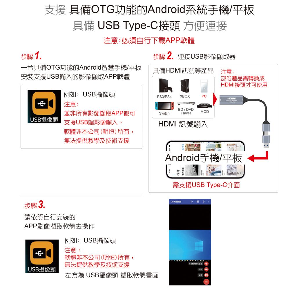 伽利略 USB3.2 Gen1 TypeC+A HDMI影音擷取器 (擷取支援1080p 60Hz)