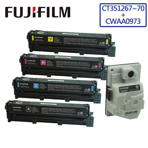 FUJIFILM 富士 CT351267~CT351270+CWAA0973 原廠標準碳粉匣1黑3彩+碳粉回收盒