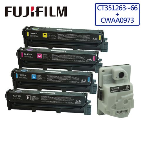 FUJIFILM 富士 原廠原裝 CT351263~CT351266 高容量碳粉匣組(1黑3彩4.5K)+CWAA0973 廢粉盒