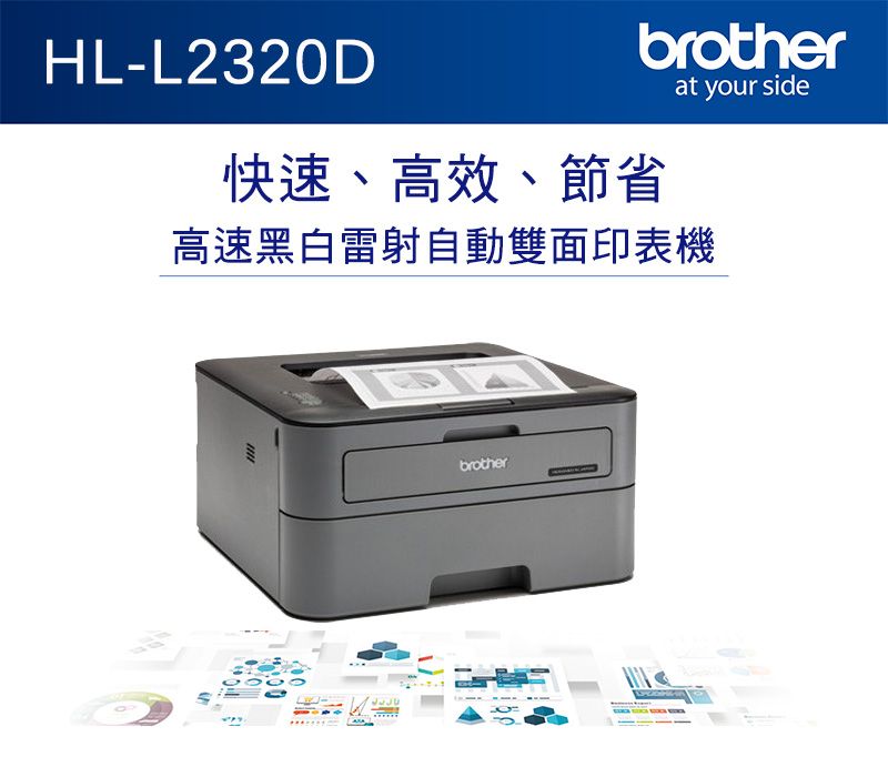 HL-L2320Dbrother快速、高效、節省at your side高速黑白雷射自動雙面印表機brother