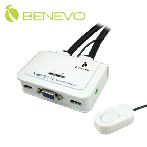 支援音效+熱鍵! BENEVO帶線型 2埠VGA+USB2.0多電腦切換器(含音效) (BKVM12TA)