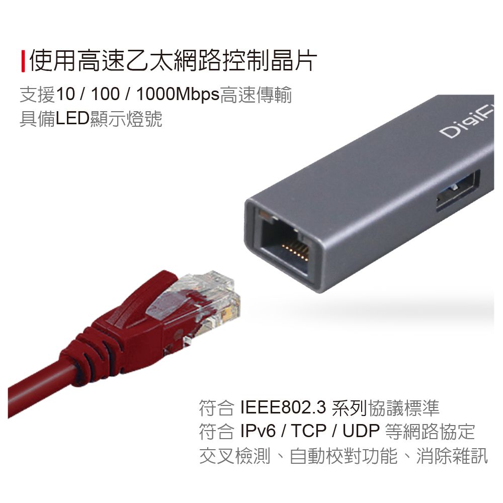 伽利略  USB3.2 Gen1 3埠 HUB+Giga Lan