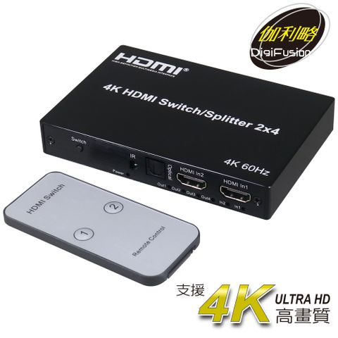 伽利略 HDMI 4K@60Hz 影音分配器 2進4出 Slim版