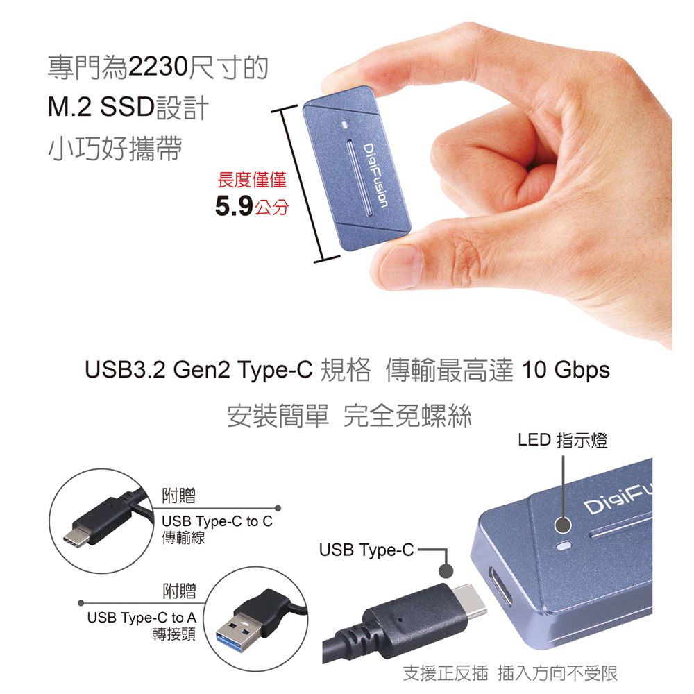 伽利略  USB3.2 Gen2 M.2雙規SSD 鋁合金硬碟座 (支援SSD轉接)