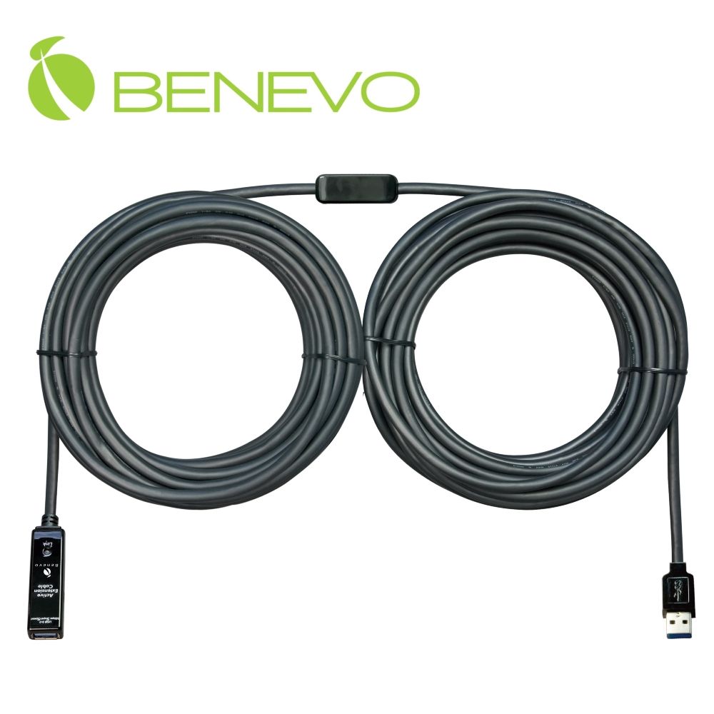 Benevo 專業型 20M 主動式USB 3.0 訊號增益延長線附2A變壓器 (BUE3020U1A)