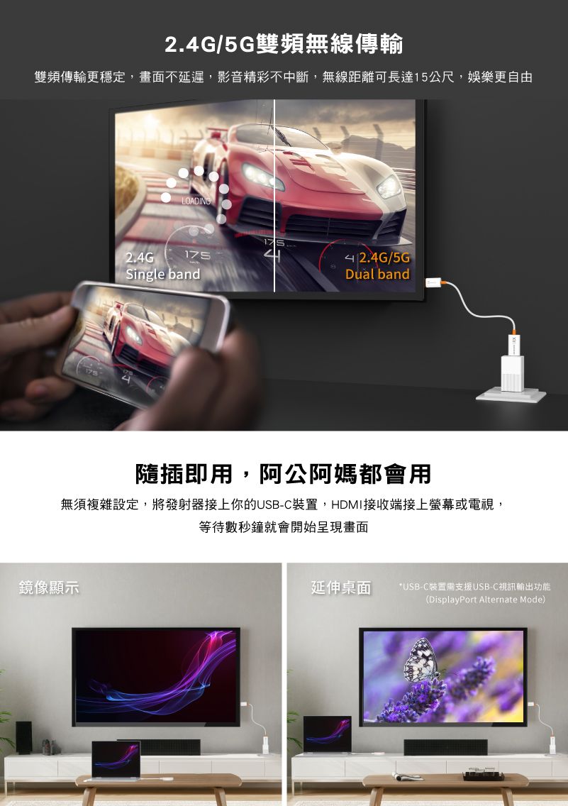 j5create JVAW62 手機/平板/筆電 USB TypeC to HDMI 1080p高畫質無線影音傳輸器 PChome 24h購物