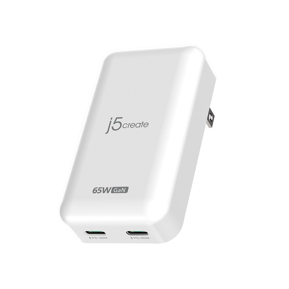 j5create  65W GaN氮化鎵薄型雙孔PD極速充電器 - iPhone/安卓手機/筆電/遊戲機 JUP2465