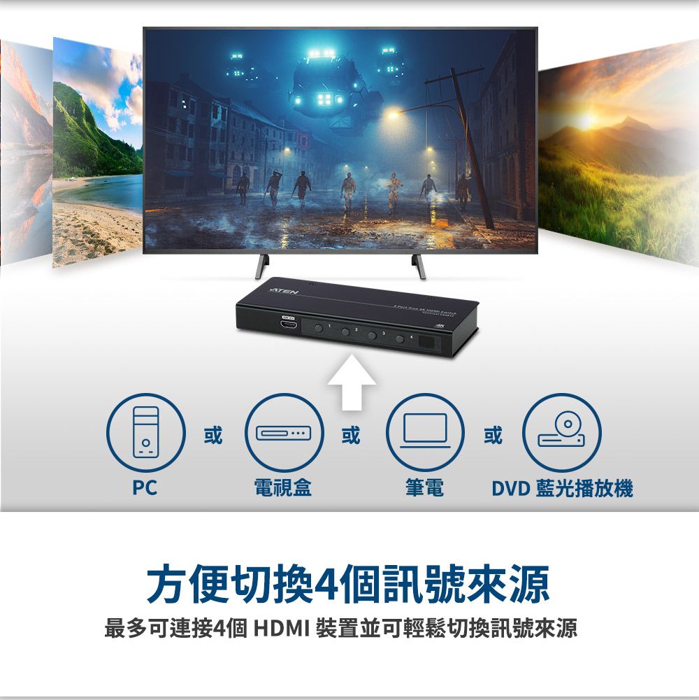 ATEN 4埠True 4K HDMI 影音切換器(VS481C) - PChome 24h購物