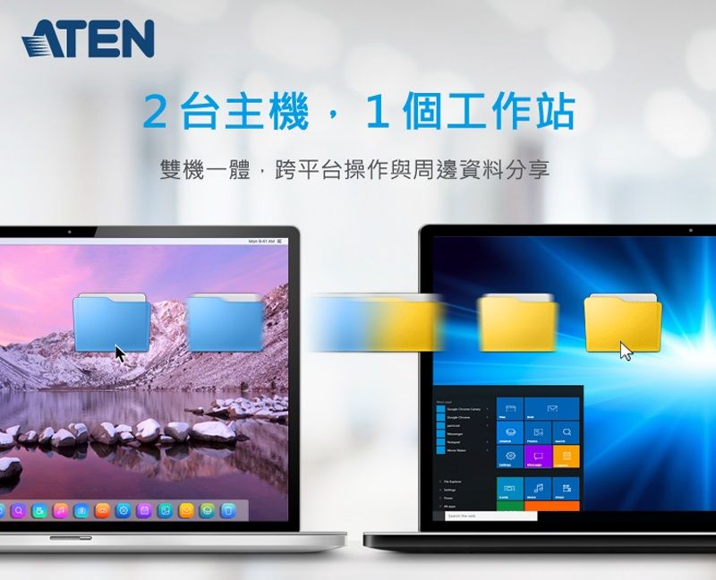 ATEN2台主機,1個工作站雙機一體,跨平台操作與周邊資料分享