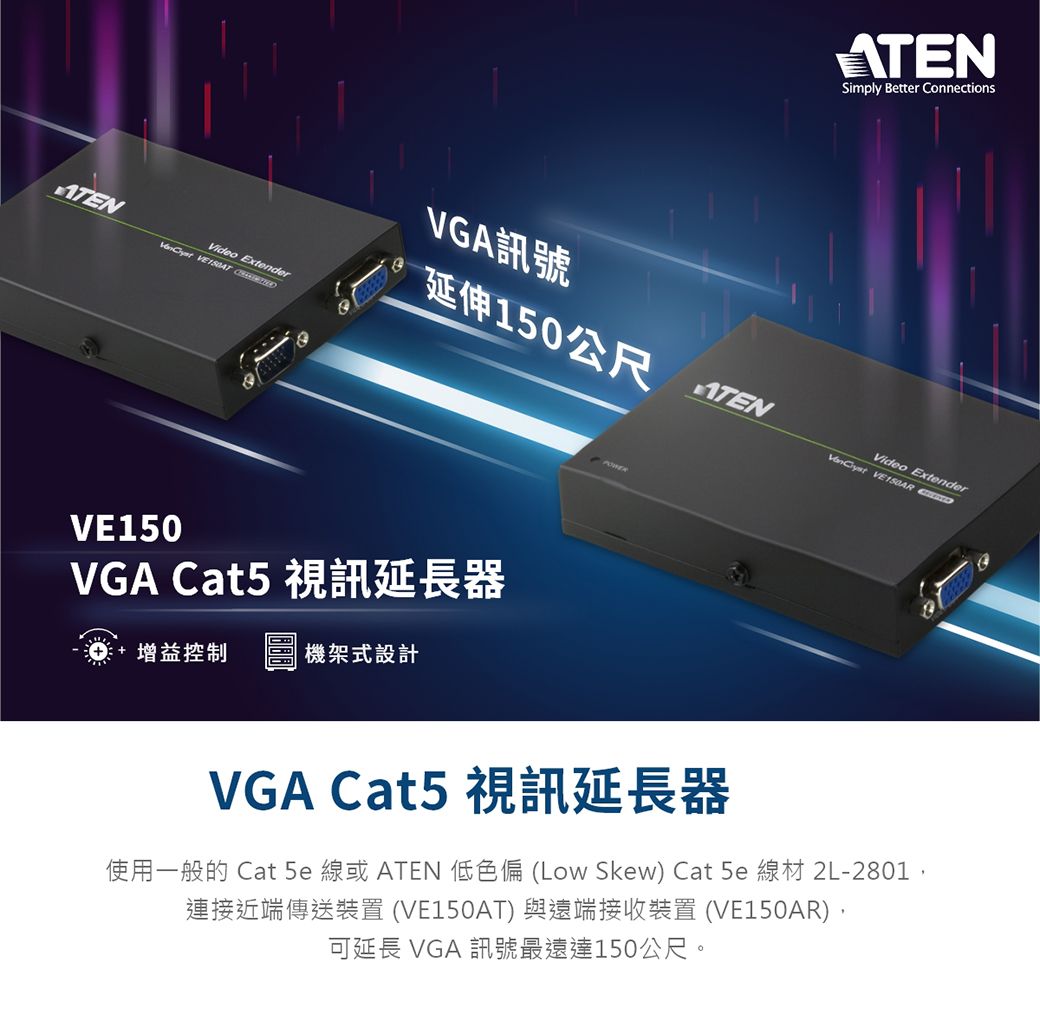 ATEN VGA Cat 5 視訊延長器(1280 x 1024@150公尺) - VE150A - PChome 