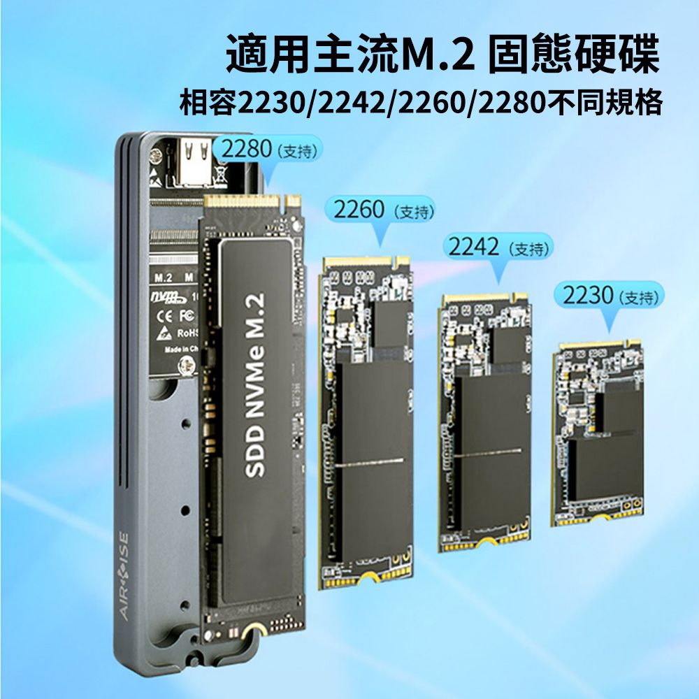  UKKE M.2 SSD Type-C 高速行動硬碟盒 NVMe/SATA 雙協議外置硬盤擴充盒 10Gbps高速傳輸 電腦外接盒