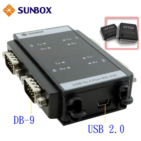 SUNBOX 慧光 USB to RS232  4埠工規型高速轉換器內建FTDI晶片