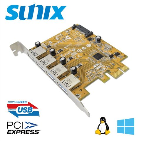 SUNIX 4埠高速USB3.0 PCI Express擴充卡 (USB4300NS)