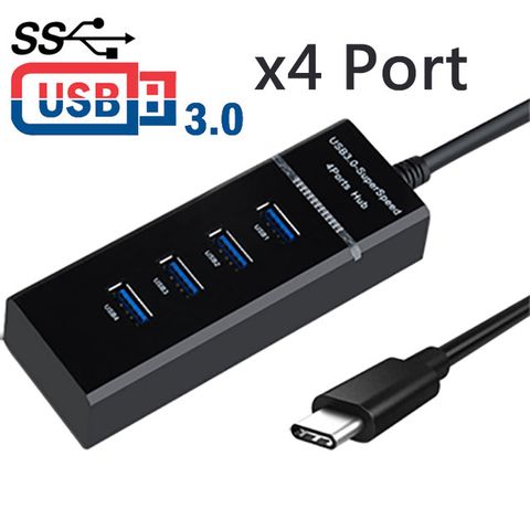 為筆電拓展更多接口K-Line USB 3.1 Type-C 轉 4孔3.0 HUB Macbook集線器(黑)