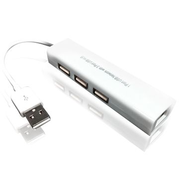 K-Line 快速有線上網 USB2.0轉RJ45網卡/3 Port USB HUB(白)