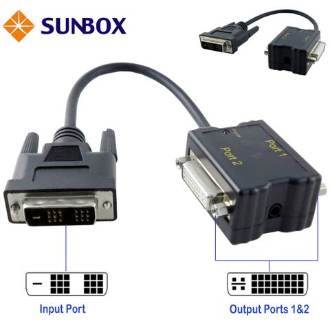 SUNBOX 慧光 帶線式2埠DVI 螢幕分配器免電源台灣製造 (VDS102N)