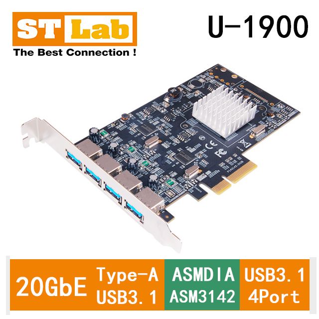 ST-Lab 	 USB3.1 超高速20Gb/s 4埠擴充卡(U-1900)