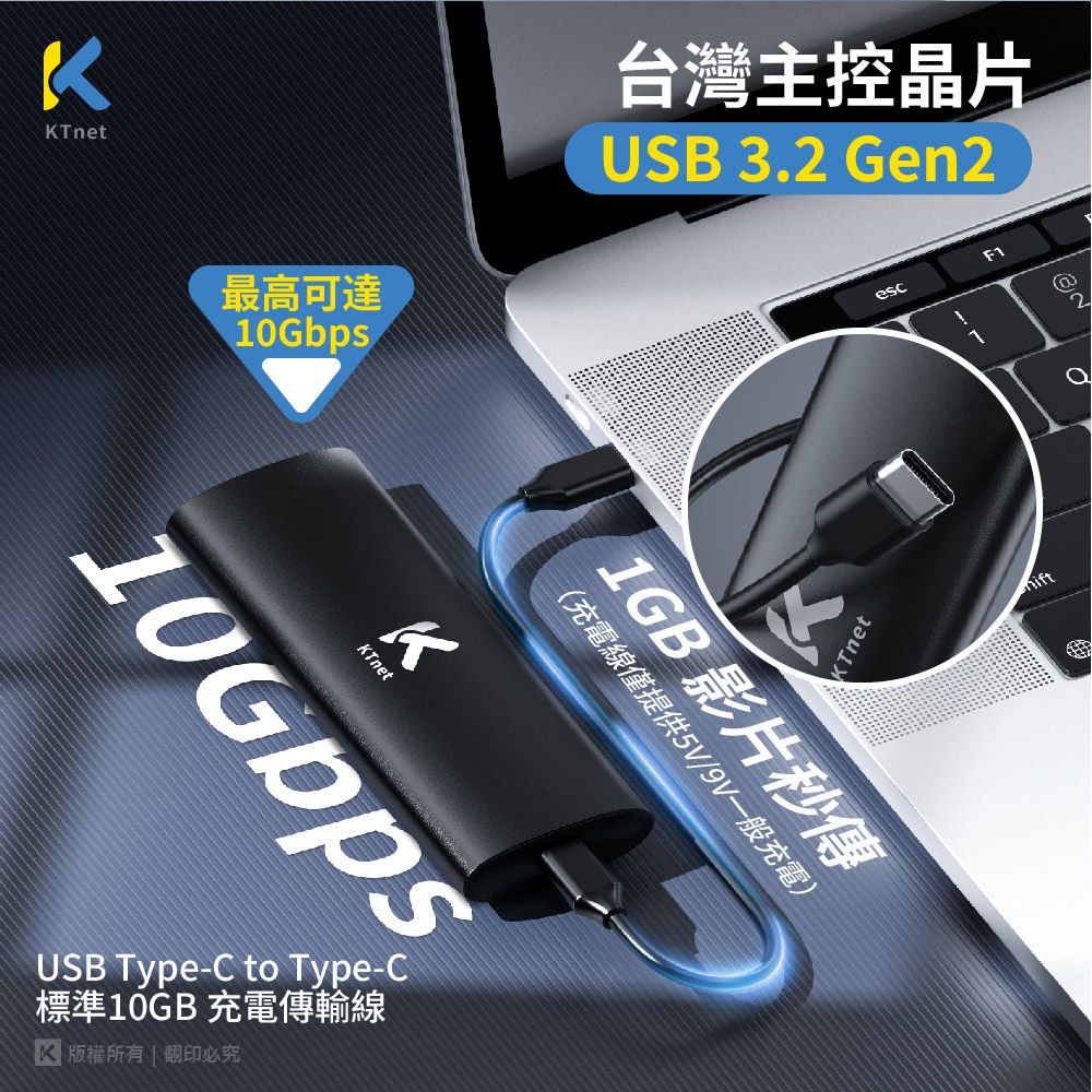 KTNET 廣鐸 EM500 SSD鋁合金外接盒支援4T/M.2 PCIe NVMe/M-key/B&M-key/USB3.2 Gen2