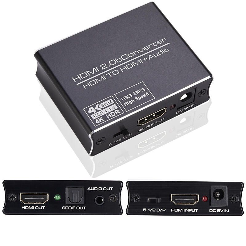 OUTSDIF OUTHDMI 0bConverterHDMI TO HDMI+Audio460HZRGB 4:4:418G BPSHigh SpeedAUDIO OUT4K HDR HDMI   2. INPUT  IN5.1/2.0/P HDMI INPUTDC 5V IN