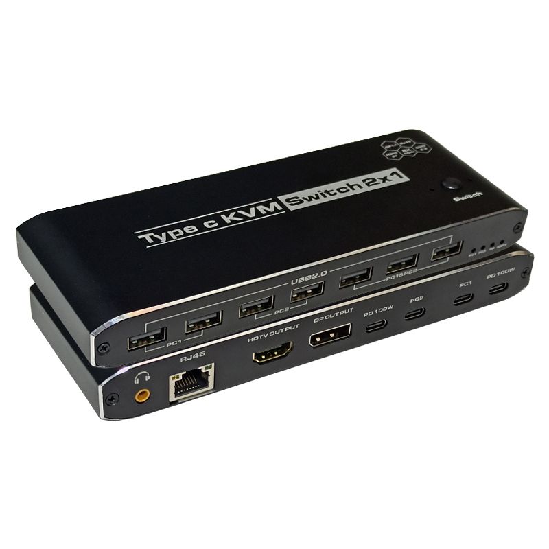 易控王  USB-C二進一出KVM切換器 8K@60Hz USB Hub PD+RJ45(40-116-03-01)