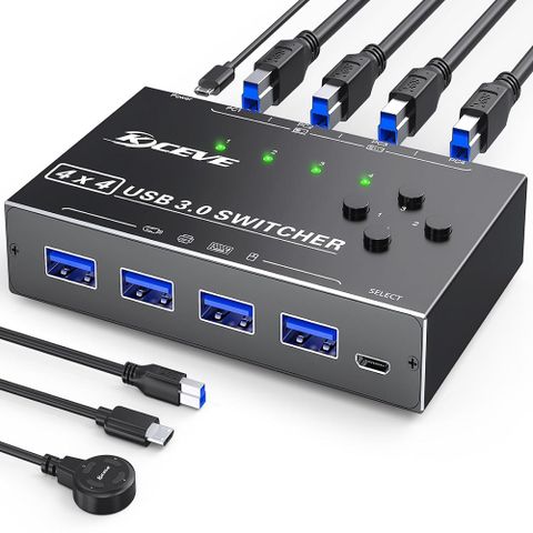 易控王 USB3.0 Type-B 四進四出切換器 鍵盤滑鼠 印表機共享(40-121-03-01)