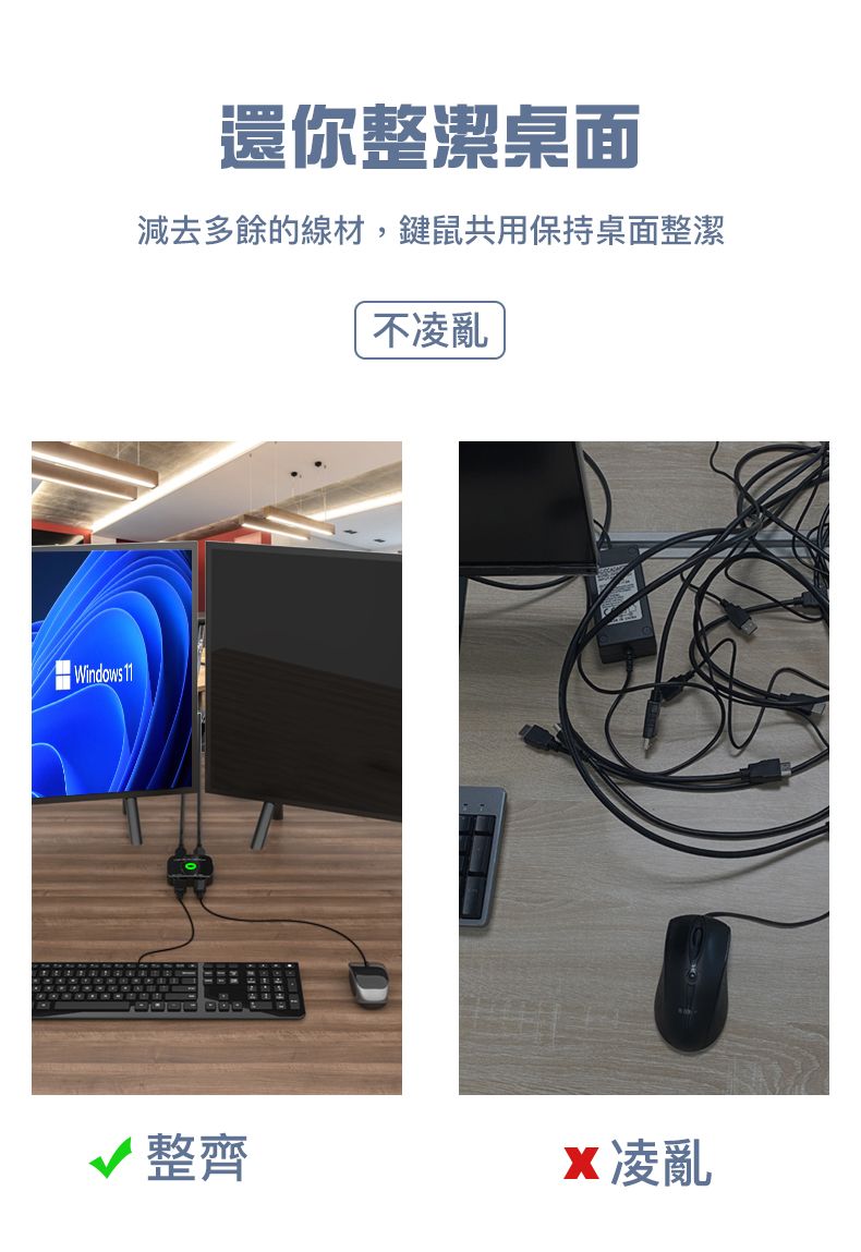 Windows 11還你整潔桌面減去多餘的線材,鍵鼠共用保持桌面整潔不凌亂整齊凌亂