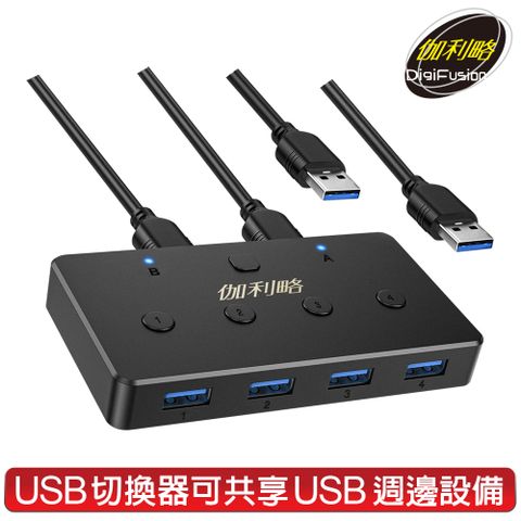 伽利略 USB3.2 Gen1 2進4出 切換器  (滑鼠共享 鍵盤共享 USB周邊共享)