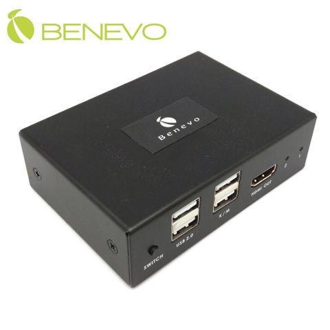 BENEVO磁吸型 2埠 HDMI+USB KVM電腦切換器 (BKHM142U)