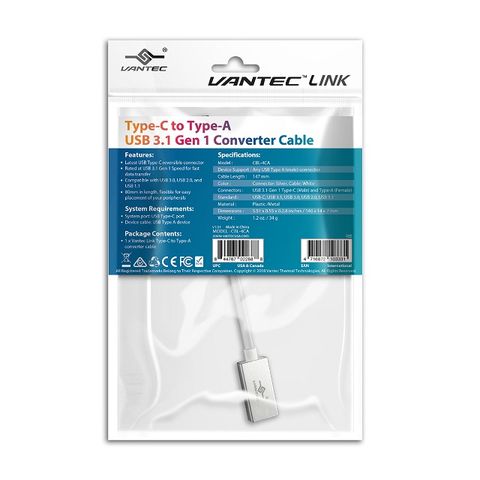 VANTEC 凡達克 Link Type-C To Type-A USB 3.1 Gen 1 轉接器(CBL-4CA)