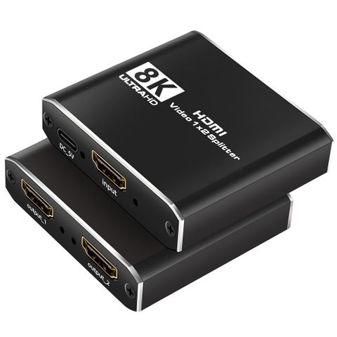 【易控王】8K HDMI 1x2 一進二出分配器 外接電源 (40-201-05)