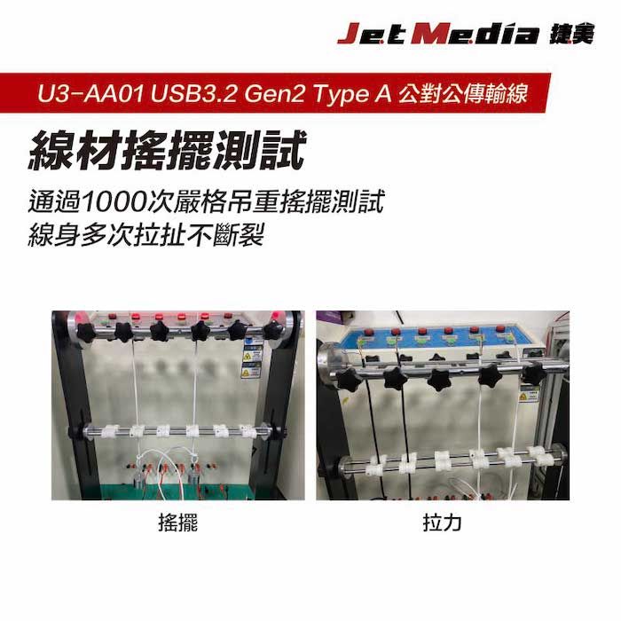 JetMedia 捷美 Type-A 公對公 USB3.1 Gen2 10Gbps 高速傳輸線 50公分 延長線