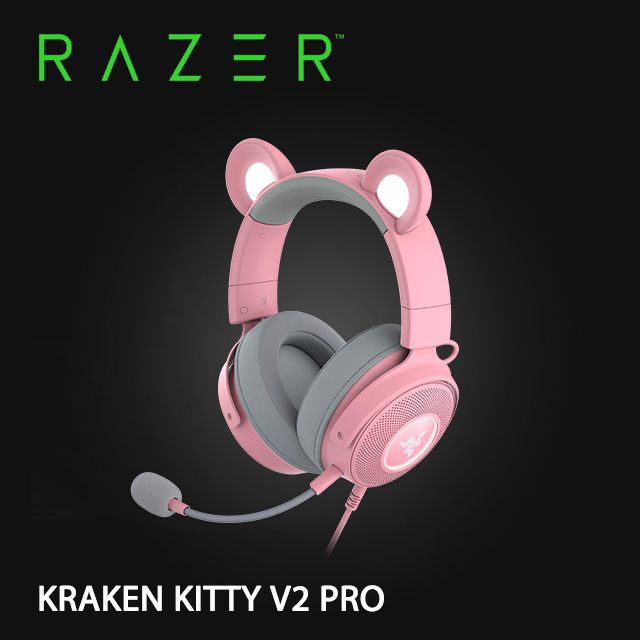 RAZER 雷蛇  KRAKEN KITTY V2 PRO  北海巨妖KITTY V2 PRO 粉晶 幻彩版 電競耳機