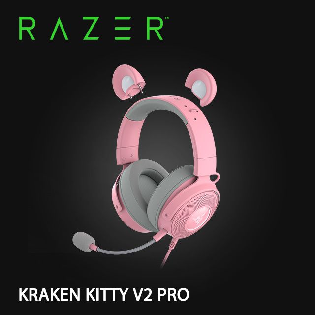 RAZER 雷蛇  KRAKEN KITTY V2 PRO  北海巨妖KITTY V2 PRO 粉晶 幻彩版 電競耳機