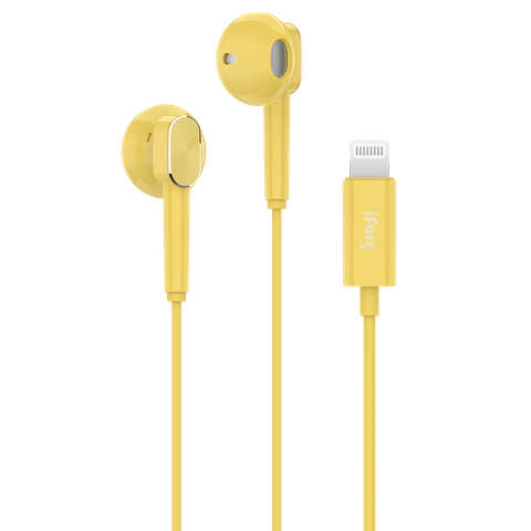 ★磁吸防纏繞設計【iFory】iPhone適用 Lightning 半入耳有線線控耳機 (MFi 認證)-黃