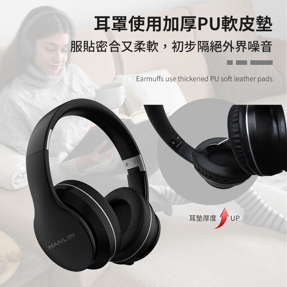 HANLIN耳罩使用加厚PU軟皮墊服貼密合又柔軟,初步隔絕外界噪音Earmuffs use thickened PU soft leather pads耳墊厚度UP