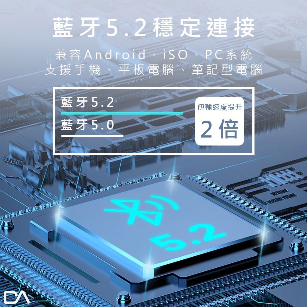 藍牙穩定連接兼容Android、、PC系統支援手機、平板電腦、筆記型電腦藍牙5.2藍牙5.0傳輸速度提升2倍5.2