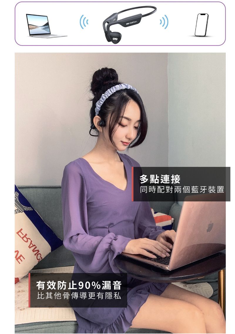 多點連接同時配對兩個藍牙裝置有效防止90%漏音比其他骨傳導更有隱私