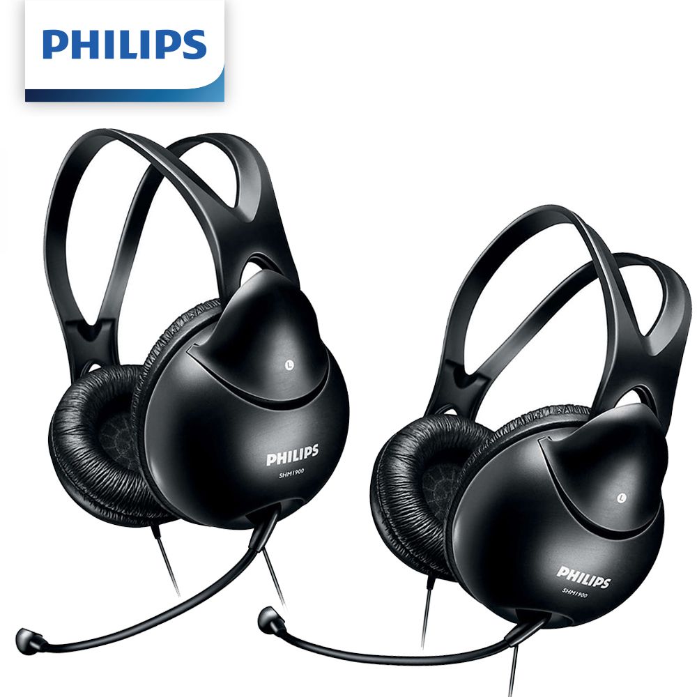 【Philips 飛利浦】頭戴式電腦耳機麥克風SHM1900 (2入組