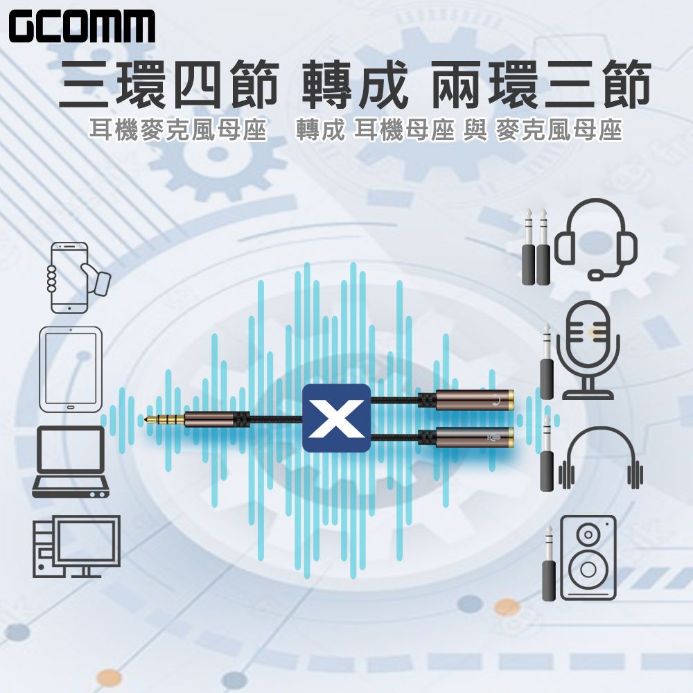 GCOMM  3.5mm鋁合金 1公轉2母 耳機麥克風 音源轉接線