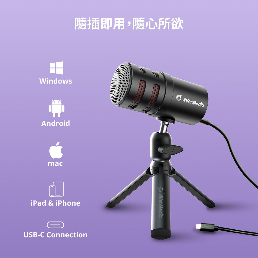 隨插即用,隨心所欲WindowsAndroidmaciPad & iPhoneUSB-C ConnectionAVerMediaAVerMedia