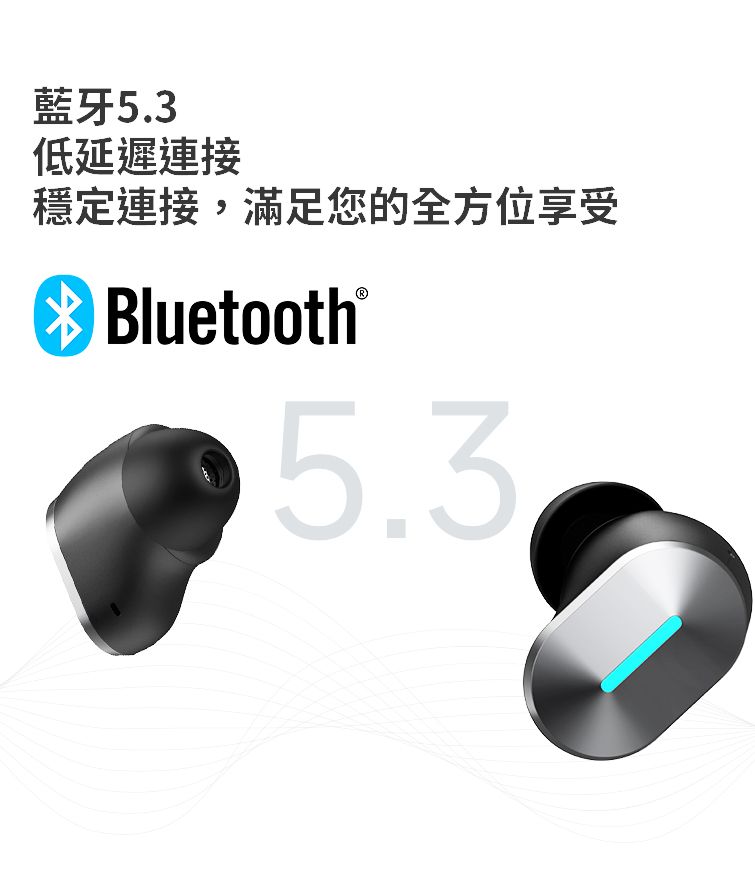 藍牙5.3低延遲連接穩定連接,滿足您的全方位享受 Bluetooth®5.3