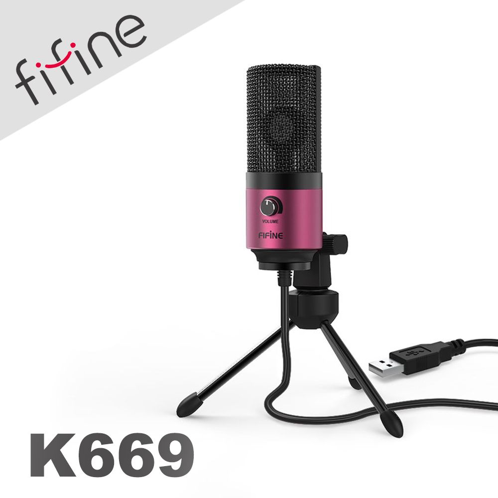 FIFINE 	 K669 USB心型指向電容式麥克風(粉色)