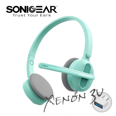 SonicGear Xenon 3U 粉彩輕巧雙模式有線耳機麥克風_Mint薄荷綠