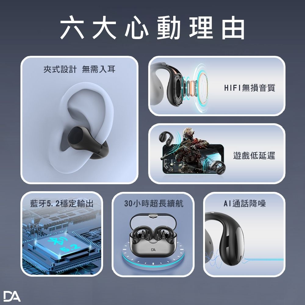 DA Air Pro 6】夾耳式藍牙耳機HiFi高音質/AI智能降噪/藍牙5.2 運動型耳機（夢幻粉） PChome 24h購物