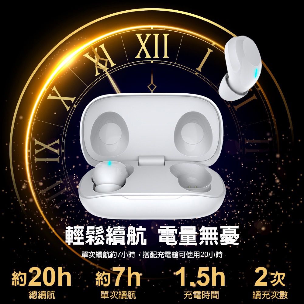 XIXII輕鬆續航電量無憂單次續航約7小時,搭配充電艙可使用20小時約20h約7h約7h1.5h 2次總續航單次續航充電時間續充次數