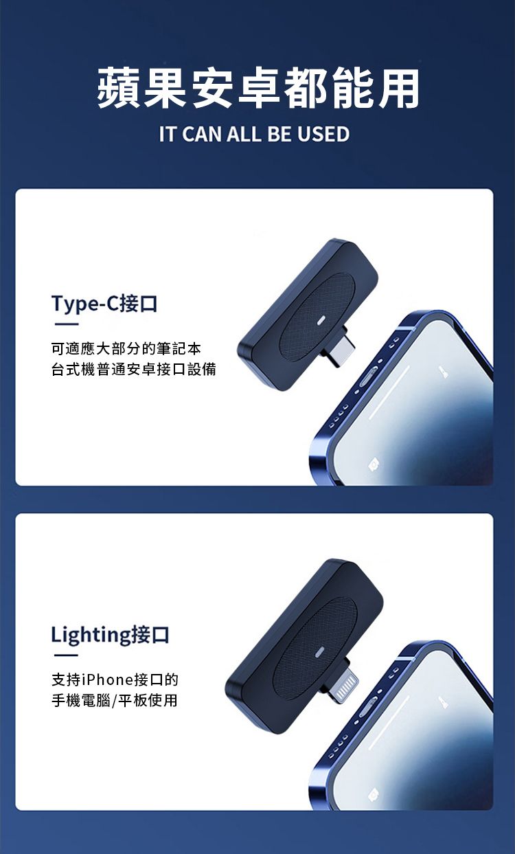 蘋果安卓都能用IT CAN ALL BE USEDType-C接口可適應大部分的筆記本台式機普通安卓接口設備Lighting接口支持iPhone接口的手機電腦/平板使用