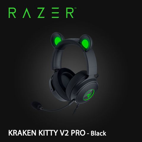 可換耳朵造型RGB耳麥RAZER KRAKEN KITTY V2 PRO-Black 雷蛇 北海巨妖KITTY V2 PRO 黑色 幻彩版 電競耳機